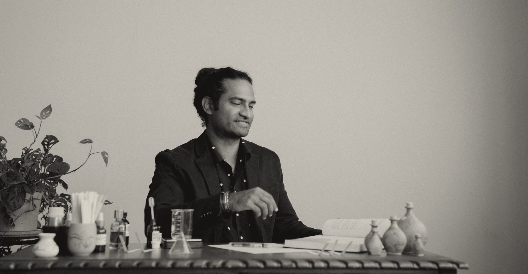 the perfumer at the studio bench in los angeles